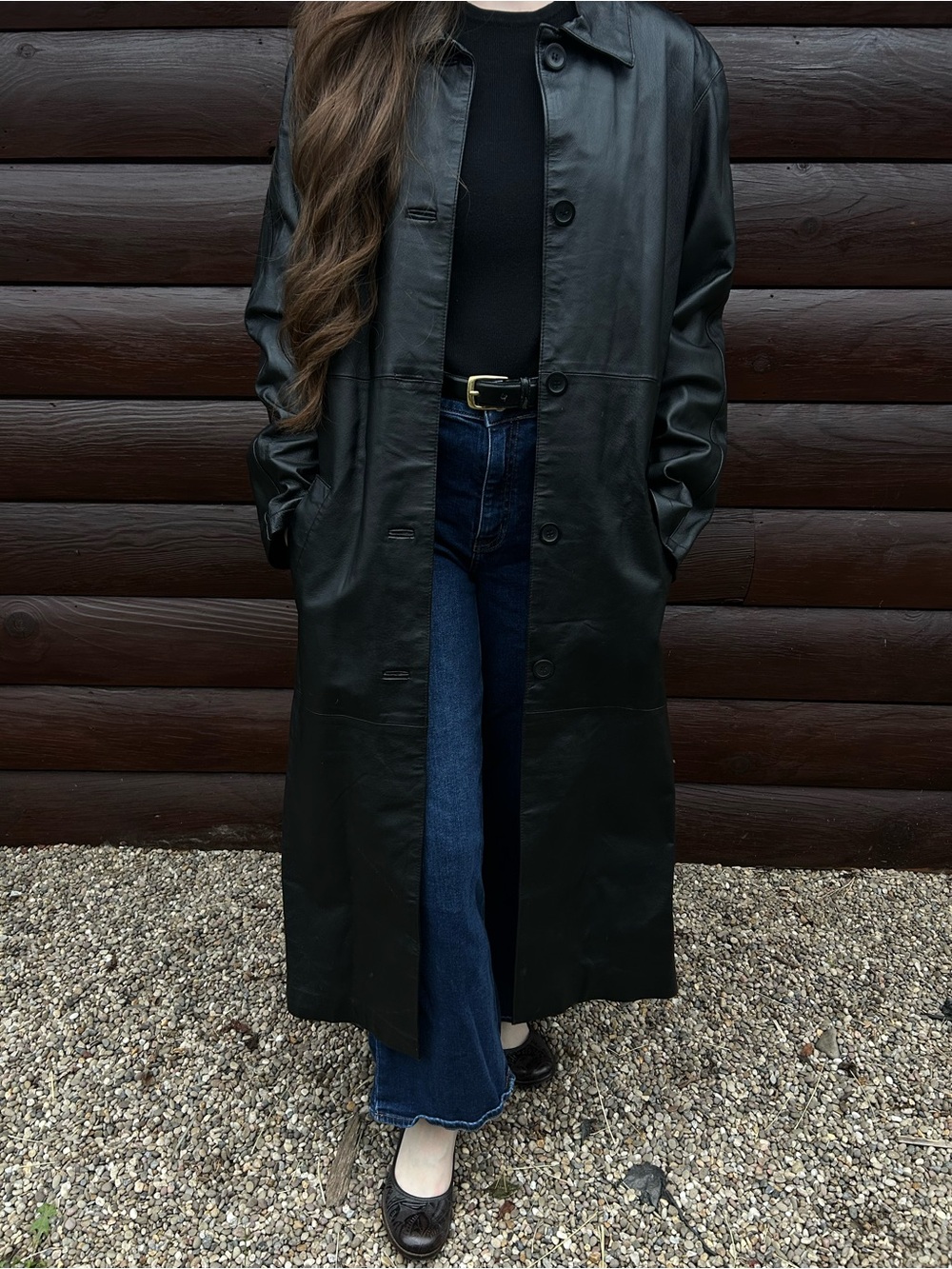 Women’s Black Leather Long Coat